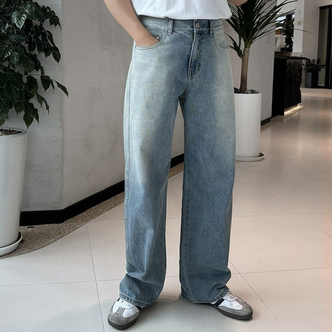 코디코치 샤이드 팬츠 일자 세미 와이드 빈티지 워싱 하이웨스트 데님 청바지