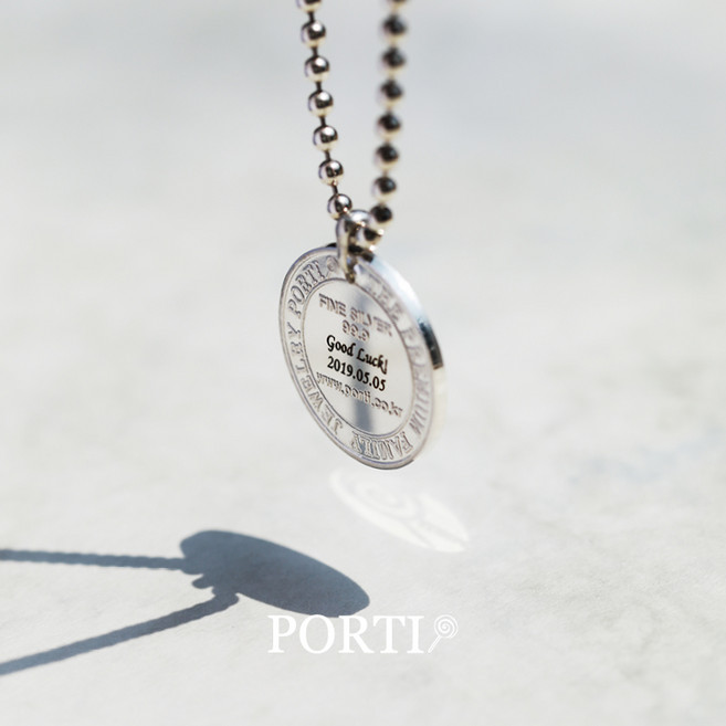 [뽀르띠] 99.9% FINE SILVER COIN 목걸이, Bead 체인(힙합 스타일), 37cm(베이비&키즈 기본), 도금 안함, 1개