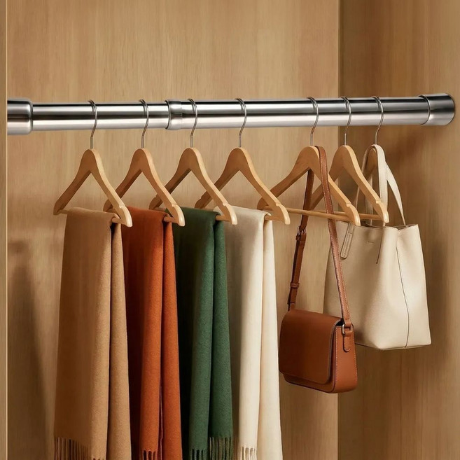 일로오게 스테인리스 압축봉 파이프 옷걸이봉, 실버