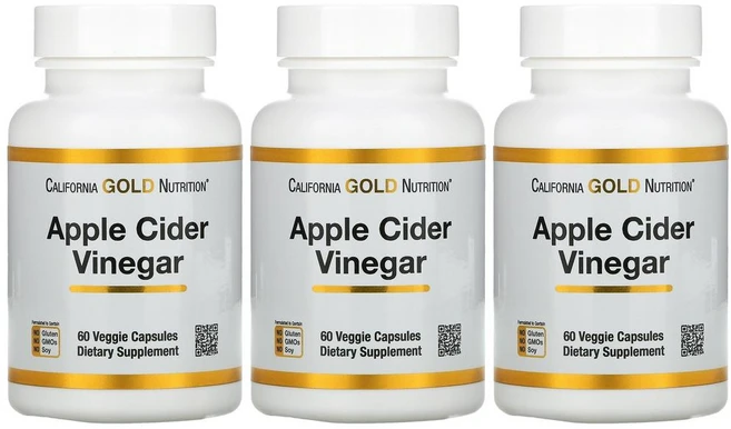 CGN Apple Cider Vinegar 캘리포니아 골드 뉴트리션 애플 사이다 비니거 60베지 캡슐 3병 글루텐 무함유, 60정 - 쿠팡