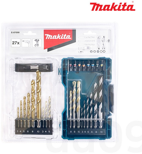 마끼다 E-07098 비트세트/27pcs/NZ/스크류/철재목재콘크리트드릴/슬리브척홀더, 1개