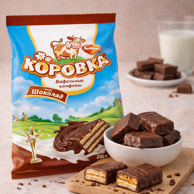Korovka Chocolate Wafer Candies 코로브카 초콜릿 웨이퍼 캔디, 10개, 250g
