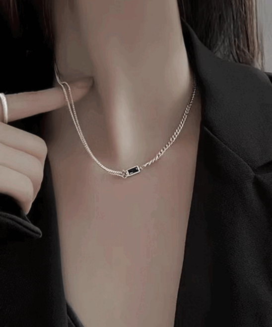 (실버925/선물패키지)N0060 S925 실버 블랙 큐빅 체인 목걸이