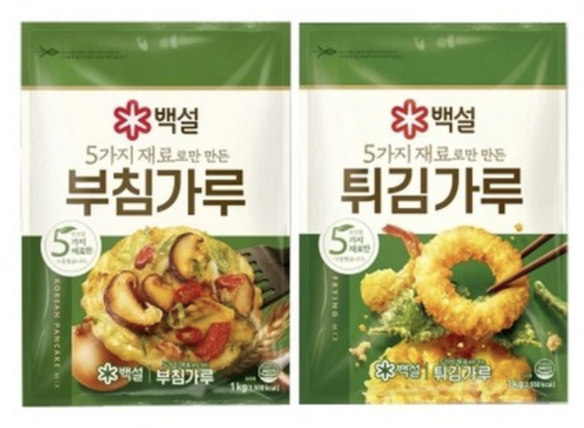 CJ제일제당 백설 5가지 재료로만 만든 부침가루 1kg x1개+5가지 튀김가루 x1개, 1세트
