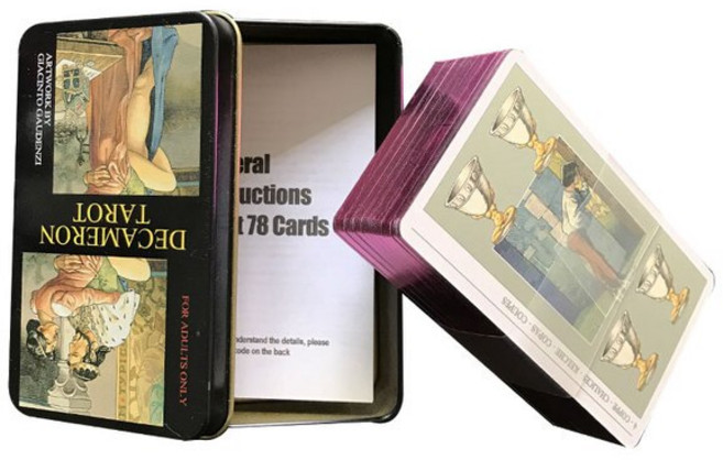 초보자용타로 타로 운명 점술 가족 파티 카드 게임 및 주석 상자 도금 가장자리 옵션 종이 가이드, 08 Tin Box Tarot, 1개