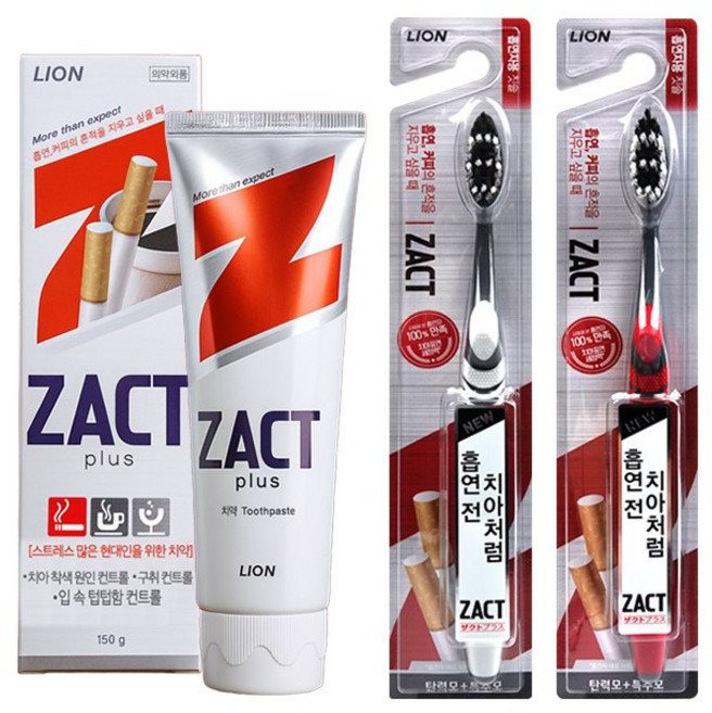 LION 작트 흡연자용 칫솔 2개 + 치약 1개, 1세트