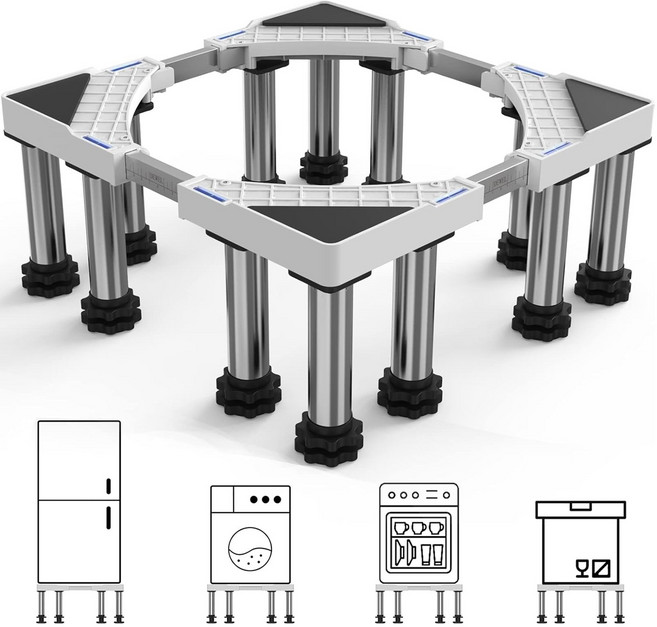 DEWEL세탁기 다용도 받침대 건조기 스탠드 베이스 거치대 가구 바닥 높이조절 수평계내장형 12개발 중력보강 안정형 18cm-22cm, 1개, 흰색