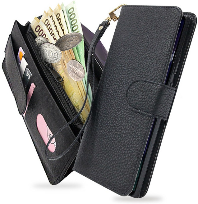 루이갈레 레더 손목줄 지퍼 지갑형 동전수납 펼쳐서 지폐수납 카드수납 다이어리 핸드폰케이스 휴대폰케이스
