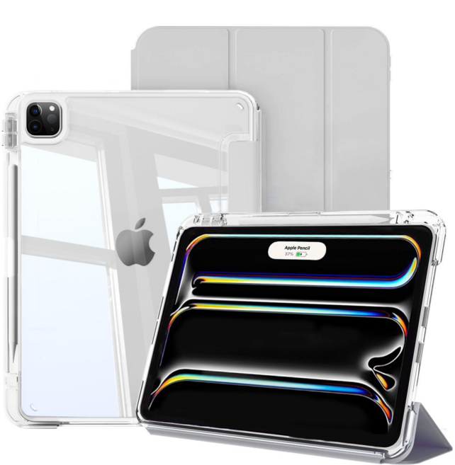 헤미션 아이패드 펜슬 수납 클리어 범퍼 스마트커버 태블릿 케이스 에어8/7/6 프로8/7/6/5/4/3세대 11/13인치, 그레이, 1개