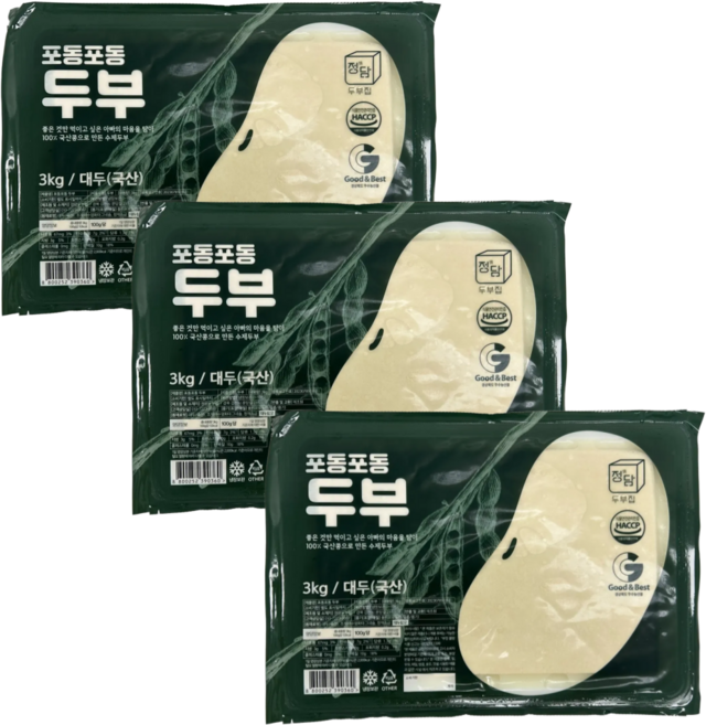[정담두부집] 옛날맛 그대로 국산콩 수제두부 (대용량 업소용 식자재), 3개, 3kg
