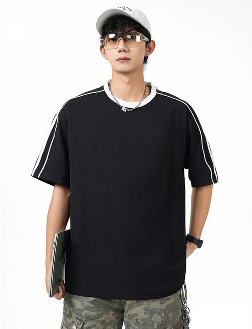 CBHV 남자 빈티지 스포티 스트라이프 반팔