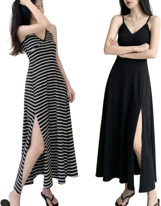 해피인뉴 편안한 여름 끈나시 트임 맥시 롱 원피스