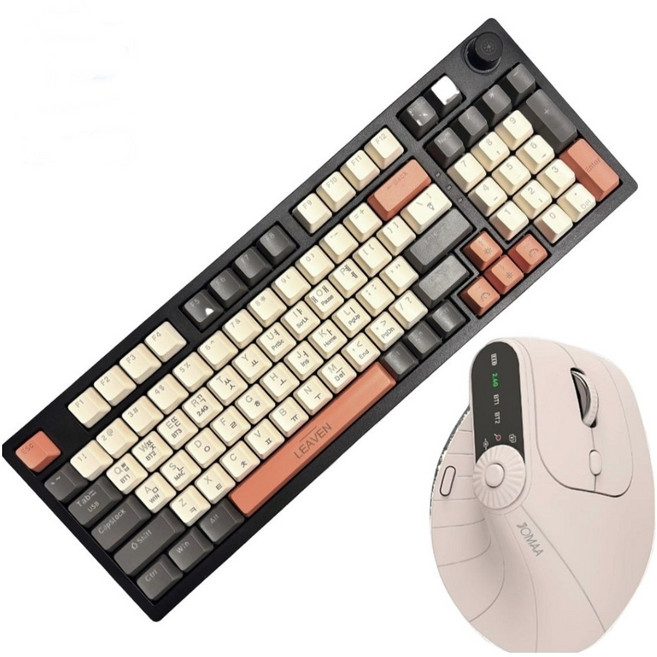 JOMAA 스마트 다이얼 무선 96키 기계식 키보드 & 버티컬 마우스 세트, (적축) 베이지키보드 + 베이지 마우스, H96, 일반형