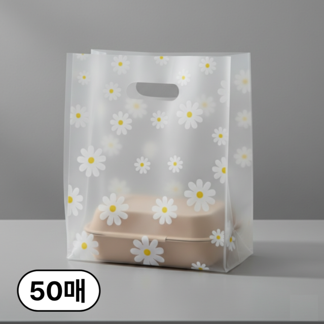 프로젝트연 데이지 손잡이 반투명 비닐 쇼핑백, 50매, 반투명(데이지)