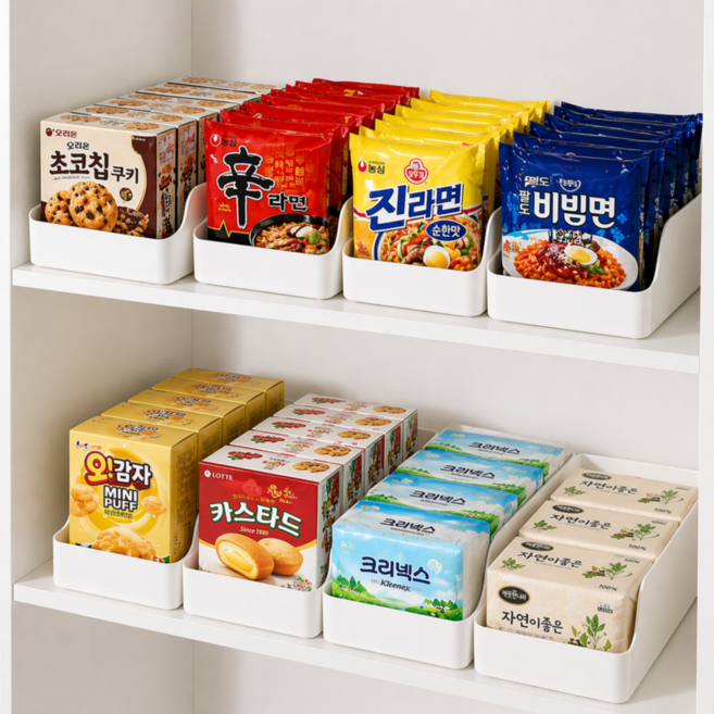 엘스토리아 간식 라면 정리 트레이 자동 정렬 디스펜서 펜트리 수납함, 2개, 아이보리