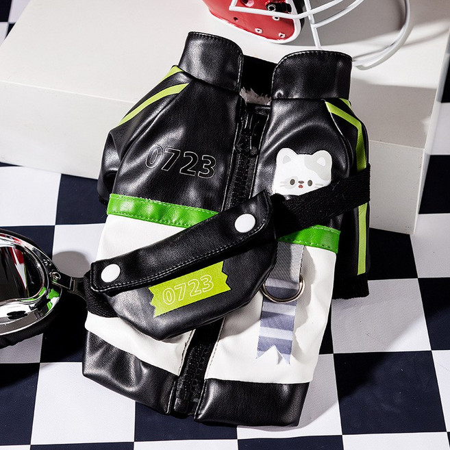 해피유통 애완견 레이싱 디자인 가죽 재킷 가을 겨울용 방한 의류 LWJ, M, 그림 색상