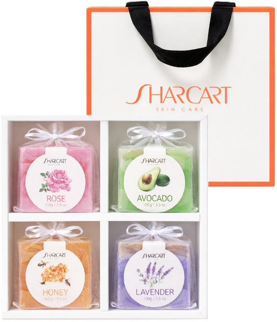 샤카트 핸드메이드 천연 비누 선물세트, 4개입, 100g