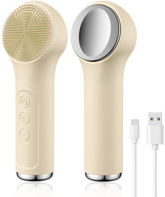 실리콘 진동클렌저 세안 브러시 온열 얼굴마사지기SK0310 고주파마사지기 휴대용, 1개, 베이지