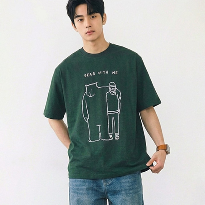 어워크 (M-5XL) 오버핏 반팔티 남자 여자 빅사이즈 20수 반팔 티셔츠 베어프렌즈