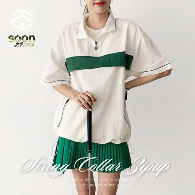 [순이야] J.여성 골프 가슴 배색 반집업 반팔 아노락 윈드브레이커