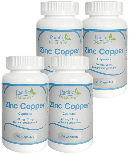 퍼시픽 네이처스 글루콘산 아연 앤 구리 면역기능 고함량 보충제 미국 직수입 100일분, 4박스, 100정