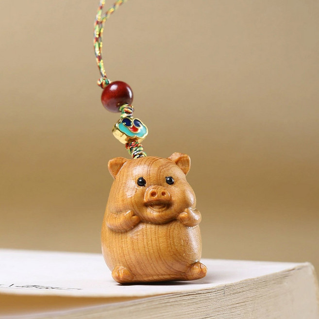 십이지신 띠 키링 귀여운 원목 12간지 띠별 열쇠고리, 2개, 원목 돼지띠