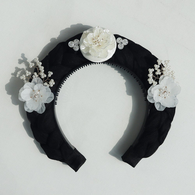 장미공주 다온 전통 한복 머리띠 진주 꽃 장식 중전가채