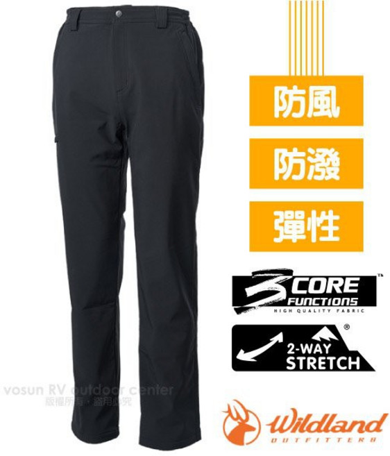 荒野 WildLand 男彈性輕三層防風防水保暖長褲(大尺碼) 內刷毛排汗 雙向彈性 W2328