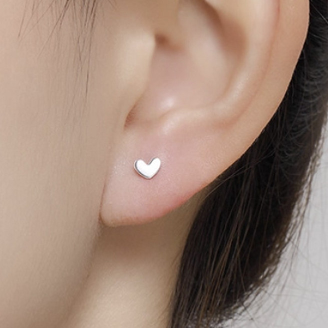 1+1 순은999 하트 스터드 귀걸이 데일리 실버 귀걸이