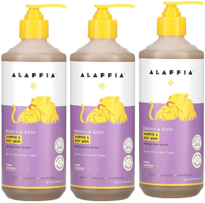 알라피아 베이비 키즈 샴푸 바디 워시 레몬 라벤더, 3개, 473ml - 쿠팡