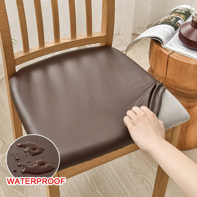 DFMEI PU皮椅墊罩防水防油廚房酒店客廳餐椅滑蓋可拆卸餐室椅套坐墊罩, 1件, 深咖:座位長寬(35-45CM)