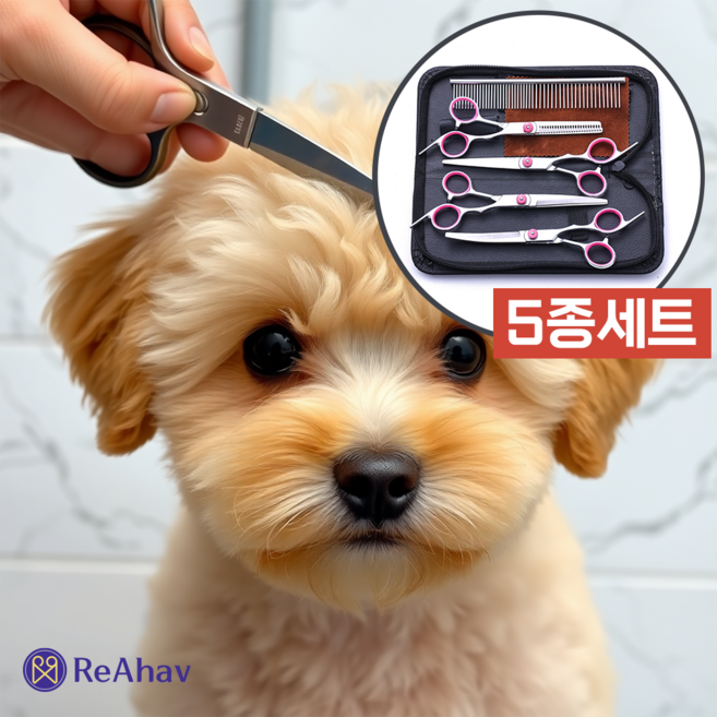레아하브 애니컷 애견 미용가위 5종 세트, 5개, 핑크