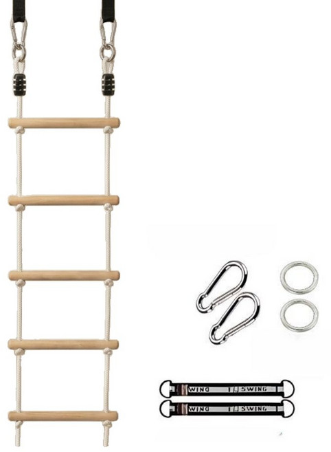 GOHOME 실내 원목 사다리 로프 우드 밧줄, 브라운, 1개