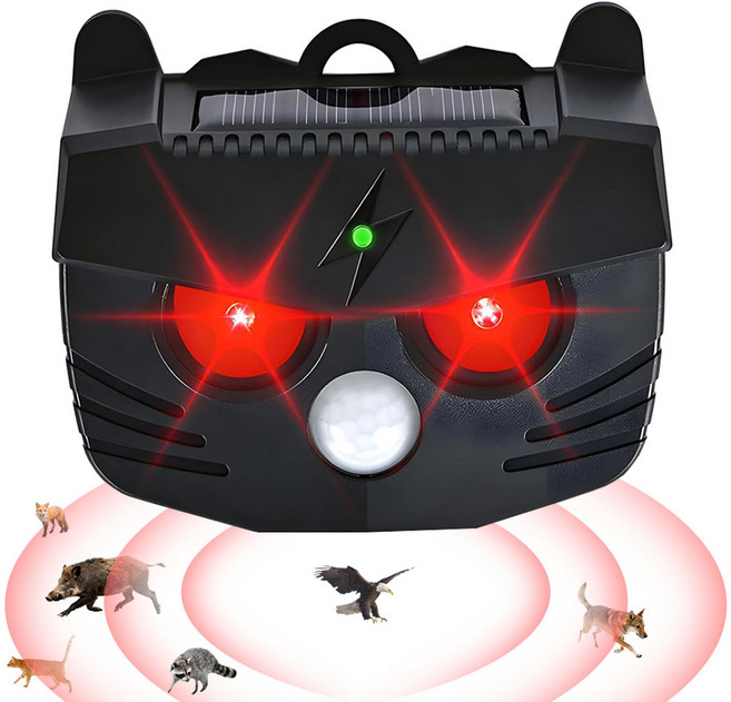 야생동물 퇴치기 강력 3in1 태양광 퇴치기 강력초음파 조류 뱀 쥐 멧돼지 고라니 유해동물 적외선 퇴치기 LED 경보음, HT-7219(블랙)