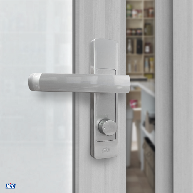 KCC 터닝도어(A-Round-3 실버) 손잡이 현관 중문 세탁실 다용도실 문고리 잠금 핸들, 우측 손잡이, 1개
