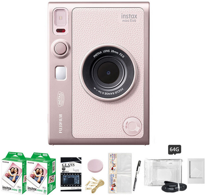 FUJIFILM instax mini EVO 混合式拍立得相機, 1套, inatax miniEVO (粉) 大全配＋透明殼