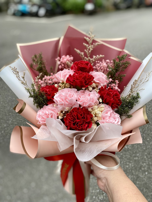 紅色粉色康乃馨花束, 1件, 紅