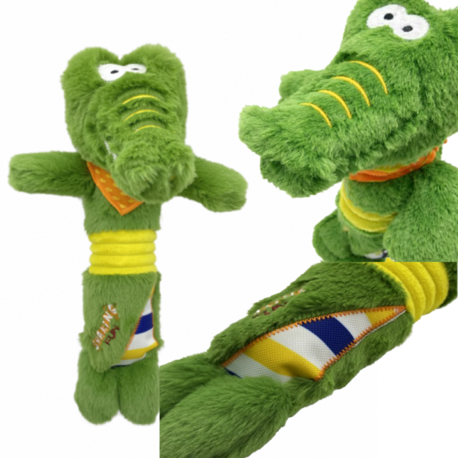 기그위 삑삑이 강아지 장난감 악어 인형 반려견 터그놀이, 1개, 그린