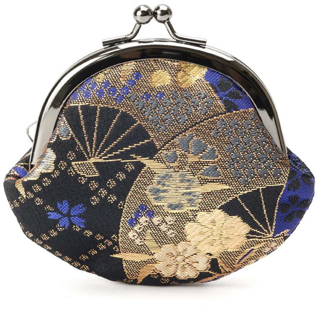 日本製 京都西陣織 大零錢包 金襴 口金包 日系刺繡 和風 珠扣零錢包 櫻花織物