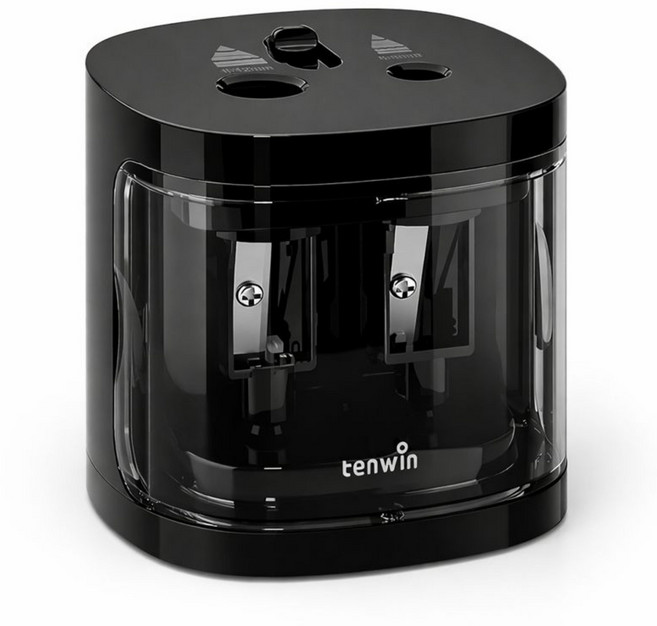 미니멀 듀얼홀 자동 전동 연필깎이 2구 입학선물, 1개, 블랙