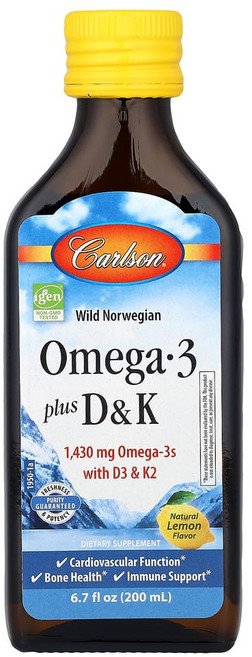 칼슨랩스 오메가3 플러스 D & K 천연 레몬 1430mg 200ml(6.7fl oz), CAR19500, 1개