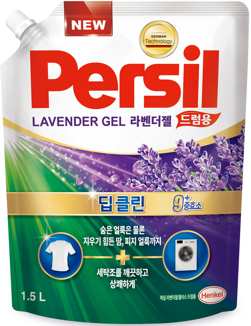 퍼실 딥클린 라벤더젤 플러스 드럼용 액상세제 라벤더 코튼향 리필, 1.5L, 1개입, 1개