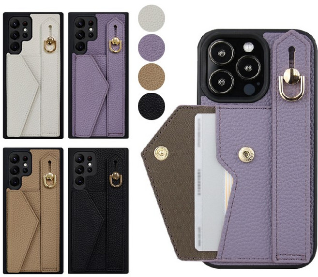 페블 갤럭시노트10플러스 5G 전용 N976N 노트10+ 고급스러운 컬러 카드 2장 수납 핸드그립 스트랩 범퍼 휴대폰 케이스