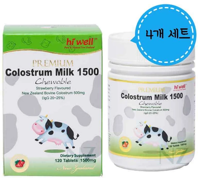 하이웰 뉴질랜드 초유 1500 120츄어블정 (딸기맛) 4개, 120정 - 쿠팡