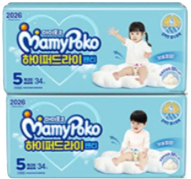 마미포코 하이퍼드라이 5단계 여아용 34매 3팩 총 102매