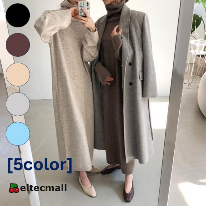 [오늘출발] 엘텍몰 목폴라 여성니트 겨울 니트 원피스 여성캐시미어니트 롱원피스 반목폴라 물결폴라티 라운드넥 브이넥