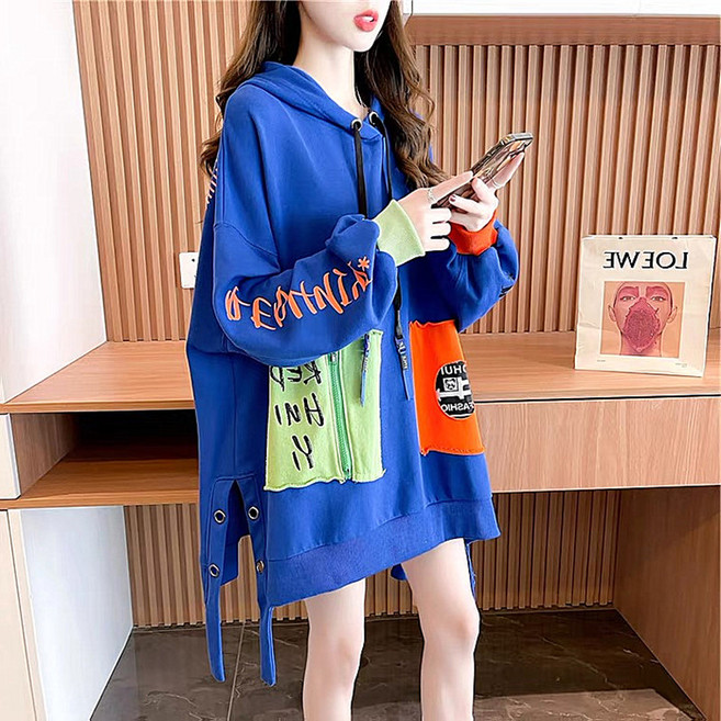 YM 빅 사이즈 하프 후드 여성 패션 루즈핏 티셔츠 원피스 뉴타임즈