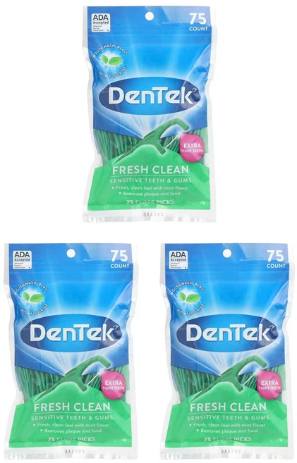 Dentek 덴텍 프레쉬 클린 센서티브 스틱 치실 75개입 3개 - 쿠팡