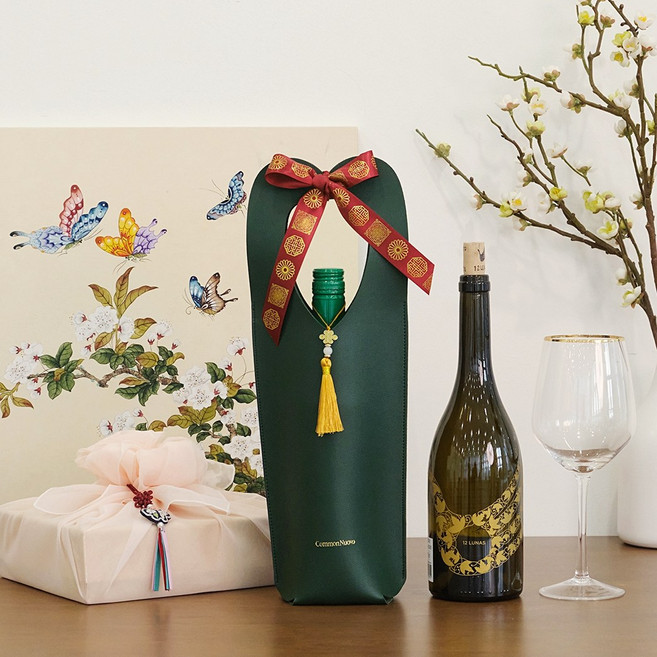 가죽 와인캐리어 명절 설날 선물 설 와인 선물 술 포장 가방, 1개, 다크 그린