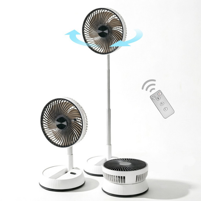 ERANSTAR 무선 접이식 BLDC 탁상용 스탠드 회전 선풍기 높이조절 가능, 화이트+블랙, FI58-A